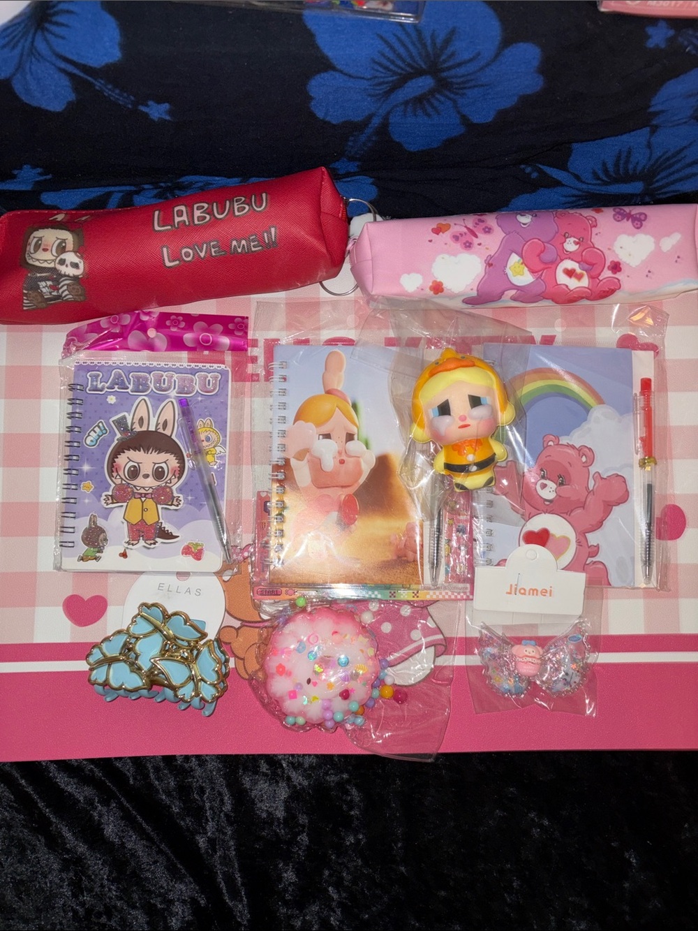 Kids Pink & Red Cute Pencil Case Set with Notebooks and Accessories